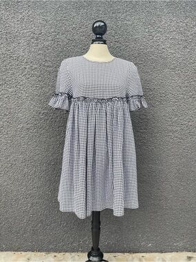 Gingham Black & White Ruffle Dress Oversized Babydoll Style
